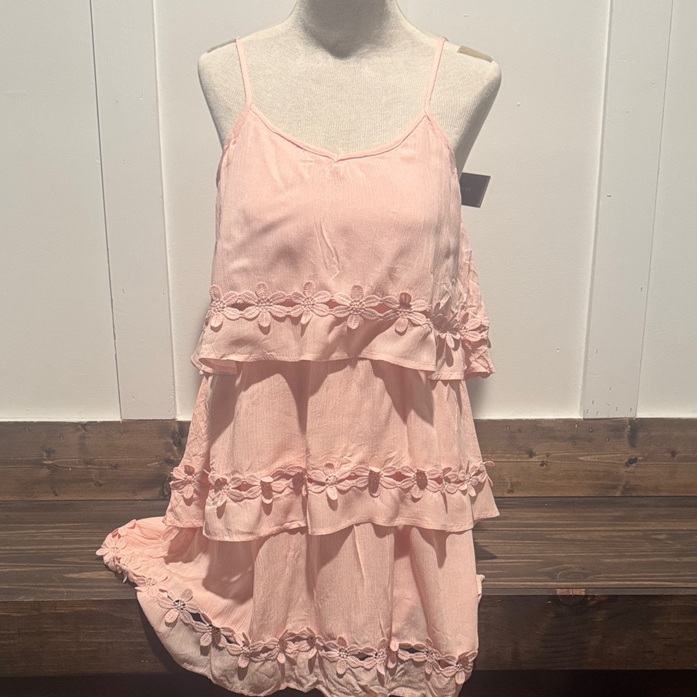 Charming Pink Layered Dress with Floral Details